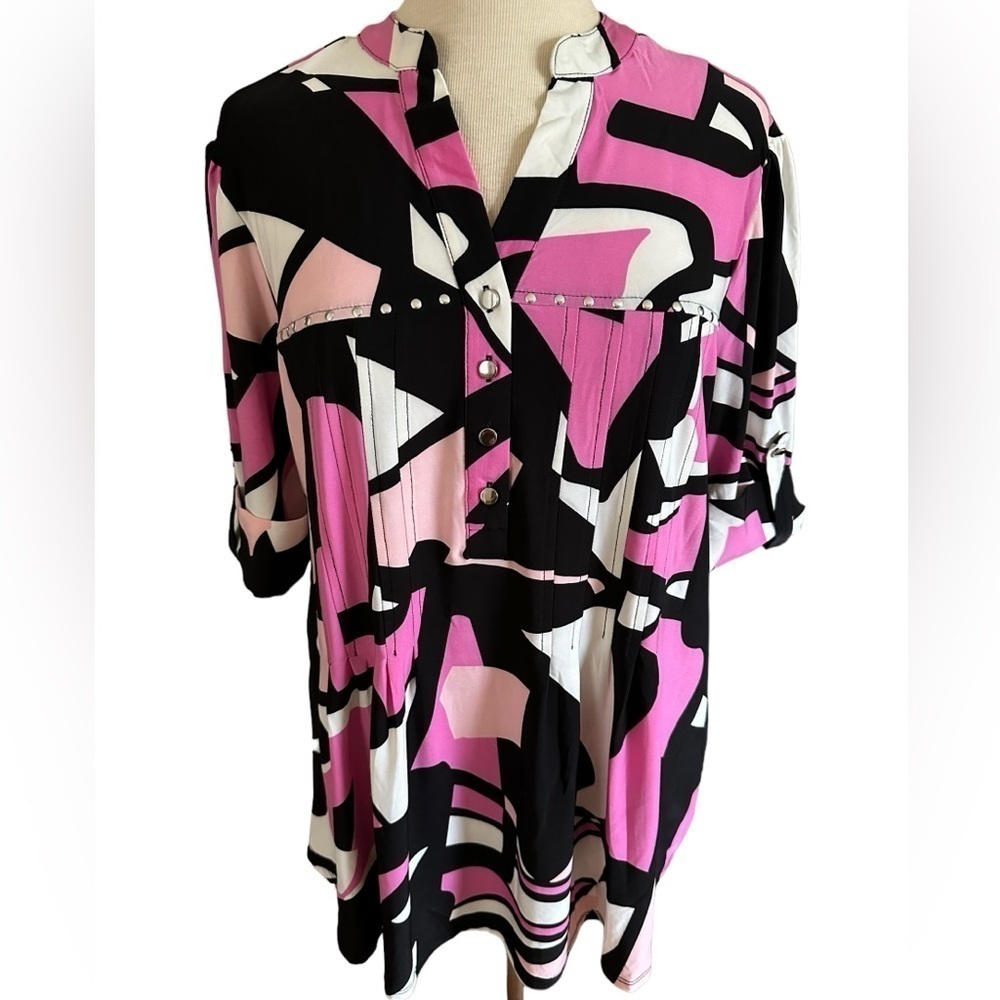 COCOMO 3X Pink Black White Plus Size Elbow sleeve women's Blouse t…